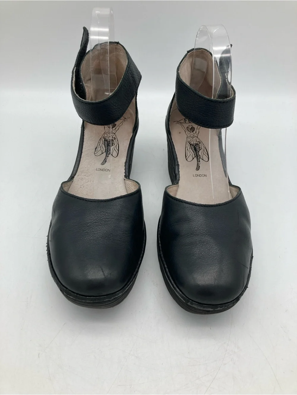 Fly London Yand709Fly Black Leather Ankle Strap Wedges